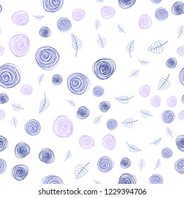 Light Pink, Blue vector seamless doodle background with leaves and flowers. Decorative design in Indian style on white background. Texture for window blinds, curtains.