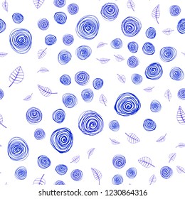 Light Pink, Blue vector seamless natural background with leaves and flowers. Modern abstract illustration with leaves and flowers. Pattern for trendy fabric, wallpapers.