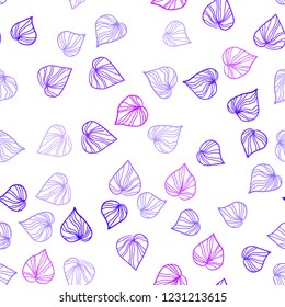 Light Pink, Blue vector seamless doodle background with leaves. leaves on blurred abstract background with gradient. Pattern for design of fabric, wallpapers.