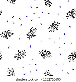 Light Pink, Blue vector seamless elegant wallpaper with leaves, branches. Doodle illustration of leaves and branches in Origami style. Pattern for trendy fabric, wallpapers.