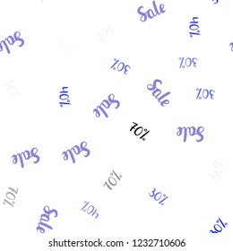 Light Pink, Blue vector seamless texture with selling prices 30, 40, 50 %. Abstract illustration with colorful gradient symbols of sales. Design for business ads, commercials.