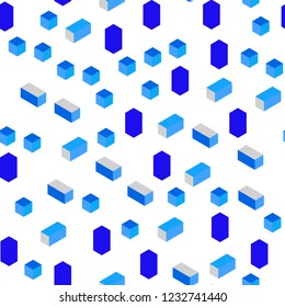 Light Pink, Blue vector seamless, isometric template with rhombus. Decorative design in abstract style with rectangles. Texture for window blinds, curtains.