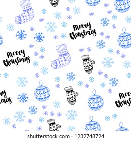 Light Pink, Blue vector seamless template with ice snowflakes, balls, socks, mittens. Colorful decorative design in xmas style. Design for textile, fabric, wallpapers.