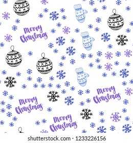 Light Pink, Blue vector seamless pattern with christmas snowflakes, balls, socks, mittens. Modern geometric abstract illustration. Template for business cards, websites.