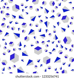 Light Pink, Blue vector seamless, isometric texture with poly style with cubes. Illustration with colorful triangles, rectangles. Template for business cards, websites.