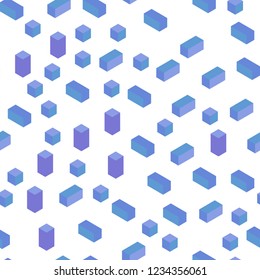 Light Pink, Blue vector seamless, isometric pattern in square style. Glitter abstract illustration with rectangular shapes. Texture for window blinds, curtains.