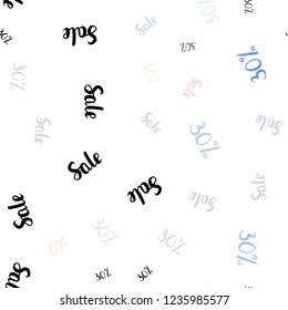 Light Pink, Blue vector seamless cover with symbols of 30 % sales. Shining colorful illustration with isolated selling prices. Backdrop for ads, leaflets of Black Friday.