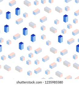 Light Pink, Blue vector seamless, isometric texture in rectangular style. Modern abstract illustration with colorful rectangles. Template for business cards, websites.