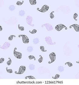 Light Pink, Blue vector seamless elegant template with leaves and flowers. Leaves, flowers in natural style on white background. A new texture for your wallpaper design.