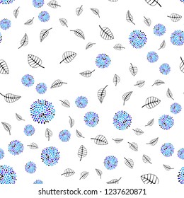 Light Pink, Blue vector seamless natural pattern with leaves, flowers. An elegant bright illustration with leaves and flowers. Design for textile, fabric, wallpapers.