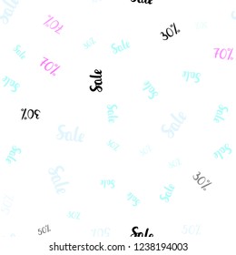 Light Pink, Blue vector seamless pattern with 30, 50, 70 percentage signs. Colorful set of  percentage signs in simple style. Backdrop for ads, leaflets of Black Friday.