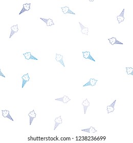Light Pink, Blue vector seamless background with ice-cream cones. Glitter abstract sketch with ice-cream cones. Pattern for menu of cafes and restaurants.