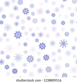 Light Pink, Blue vector seamless background with xmas snowflakes. Decorative shining illustration with snow on abstract template. Trendy design for wallpaper, fabric makers.