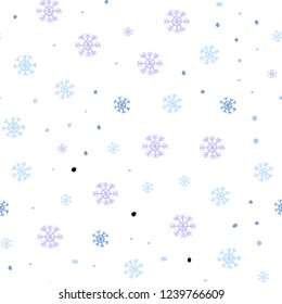 Light Pink, Blue vector seamless template with ice snowflakes. Colorful decorative design in xmas style with snow. Pattern for design of fabric, wallpapers.