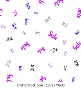 Light Pink, Blue vector seamless texture with selling prices 30, 50, 70 %. Colorful set of  percentage signs in simple style. Backdrop for ads, leaflets of Black Friday.
