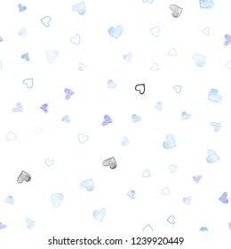 Light Pink, Blue vector seamless template with doodle hearts. Decorative shining illustration with hearts on abstract template. Design for ad, poster, banner of Valentine Day.