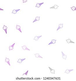 Light Pink, Blue vector seamless background with ice-cream cones. Illustration with set of delicious sweet ice-cream cones. Pattern for menu of cafes and restaurants.