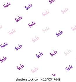 Light Pink, Blue vector seamless background with words of sales. Illustration with signs of sales on abstract template. Template for season sales, shopping ads.