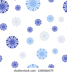 Light Pink, Blue vector seamless template with ice snowflakes. Glitter abstract illustration with crystals of ice. Pattern for design of window blinds, curtains.