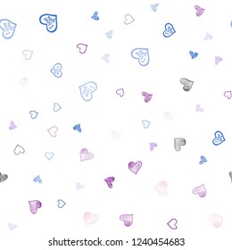 Light Pink, Blue vector seamless pattern with colorful hearts. Blurred decorative design in doodle style with hearts. Design for ad, poster, banner of Valentine Day.