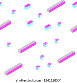 Light Pink, Blue vector seamless, isometric pattern in square style. Illustration with set of colorful rectangles. Pattern for design of fabric, wallpapers.