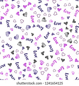 Light Pink, Blue vector seamless cover with quote LOVE YOU, hearts. Illustration with phrase LOVE YOU, hearts for valentine's day. Pattern for design of fabric, wallpapers.