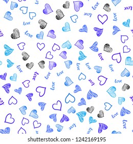 Light Pink, Blue vector seamless background with words of love, hearts. Romantic illustration with colorful phrase LOVE YOU, hearts. Design for textile, fabric, wallpapers.