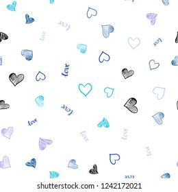 Light Pink, Blue vector seamless background with words of love, hearts. Romantic illustration with colorful phrase LOVE YOU, hearts. Design for textile, fabric, wallpapers.