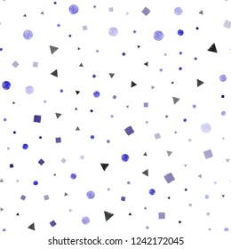 Light Pink, Blue vector seamless background with triangles, circles, cubes. Glitter abstract illustration with spheres, squares, lines. Pattern for design of window blinds, curtains.