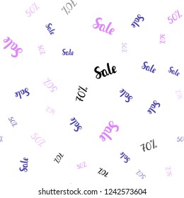 Light Pink, Blue vector seamless pattern with 30, 50, 70 percentage signs. Abstract illustration with colorful gradient symbols of sales. Backdrop for super sales on Black Friday.