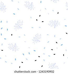 Light Pink, Blue vector seamless elegant pattern with leaves, branches. Colorful illustration in doodle style with leaves, branches. Design for textile, fabric, wallpapers.