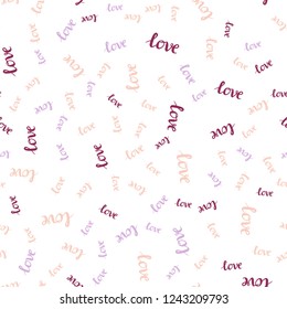 Light Pink, Blue vector seamless background with words of love. Decorative illustration with words of love in abstract style. Design for wallpaper, fabric makers.