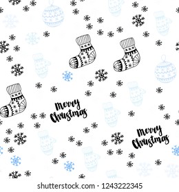Light Pink, Blue vector seamless layout with bright snowflakes, balls, socks, mittens. Colorful illustration with xmas symbols. Pattern for design of fabric, wallpapers.