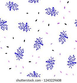 Light Pink, Blue vector seamless abstract background with leaves, branches. Doodle illustration of leaves and branches in Origami style. Texture for window blinds, curtains.