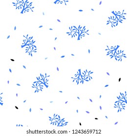 Light Pink, Blue vector seamless abstract pattern with leaves, branches. Shining colored illustration with leaves and branches. Pattern for design of fabric, wallpapers.
