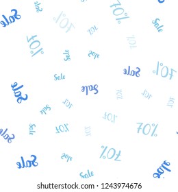 Light Pink, Blue vector seamless cover with symbols of 70 % sales. Colored words of sales with gradient on white background. Pattern for ads, posters, banners of sales.
