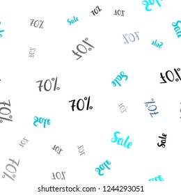 Light Pink, Blue vector seamless texture with selling prices 70 %. Colorful set of  percentage signs in simple style. Backdrop for super sales on Black Friday.
