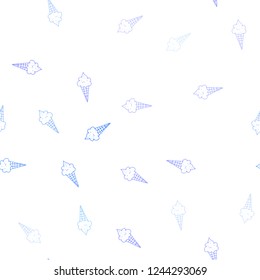 Light Pink, Blue vector seamless cover with sundae ice-cream. Glitter abstract sketch with ice-cream cones. Pattern for menu of cafes and restaurants.