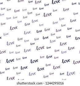 Light Pink, Blue vector seamless pattern with phrase LOVE YOU. Illustration with colorful phrase LOVE YOU in romantic style. Pattern for trendy fabric, wallpapers.
