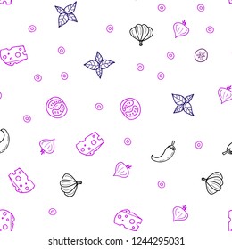 Light Pink, Blue vector seamless background with tasty food. Beautiful colored illustration with food in doodle style. Pattern for ads of breakfast, lunch, dinner.