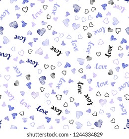 Light Pink, Blue vector seamless pattern with phrase LOVE YOU, hearts. Design in doodle style with text LOVE YOU, hearts. Design for wallpaper, fabric makers.