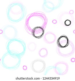 Light Pink, Blue vector seamless pattern with spheres. Blurred bubbles on abstract background with colorful gradient. Pattern for trendy fabric, wallpapers.