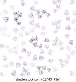Light Pink, Blue vector seamless doodle pattern with leaves. Doodle illustration of leaves in Origami style with gradient. Trendy design for wallpaper, fabric makers.