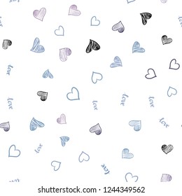 Light Pink, Blue vector seamless template with text LOVE YOU, hearts. Colorful gradient phrase LOVE YOU, hearts in abstract style. Design for textile, fabric, wallpapers.
