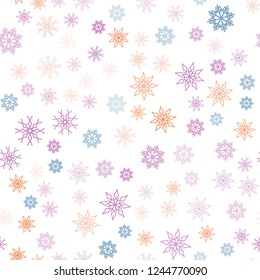 Light Pink, Blue vector seamless pattern with christmas snowflakes. Shining colored illustration with snow in christmas style. Pattern for trendy fabric, wallpapers.