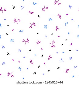 Light Pink, Blue vector seamless doodle background with leaves. Glitter abstract illustration with doodles and leaves. Design for textile, fabric, wallpapers.