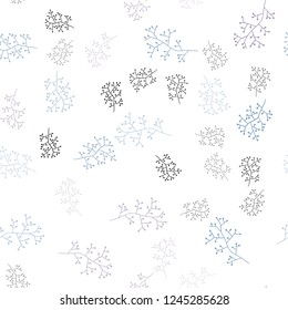 Light Pink, Blue vector seamless natural backdrop with branches. Decorative design in Indian style on white background. Pattern for design of fabric, wallpapers.