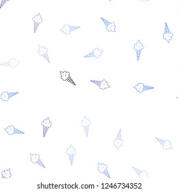 Light Pink, Blue vector seamless texture with delicious ice-cream. Set of abstract ice-cream cones with colorful gradient. Pattern for ads of breakfast, lunch, dinner.