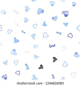 Light Pink, Blue vector seamless template with text LOVE YOU, hearts. Romantic illustration with colorful phrase LOVE YOU, hearts. Template for business cards, websites.
