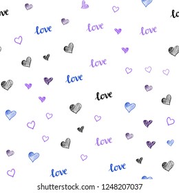 Light Pink, Blue vector seamless cover with quote LOVE YOU, hearts. Romantic illustration with colorful phrase LOVE YOU, hearts. Texture for window blinds, curtains.